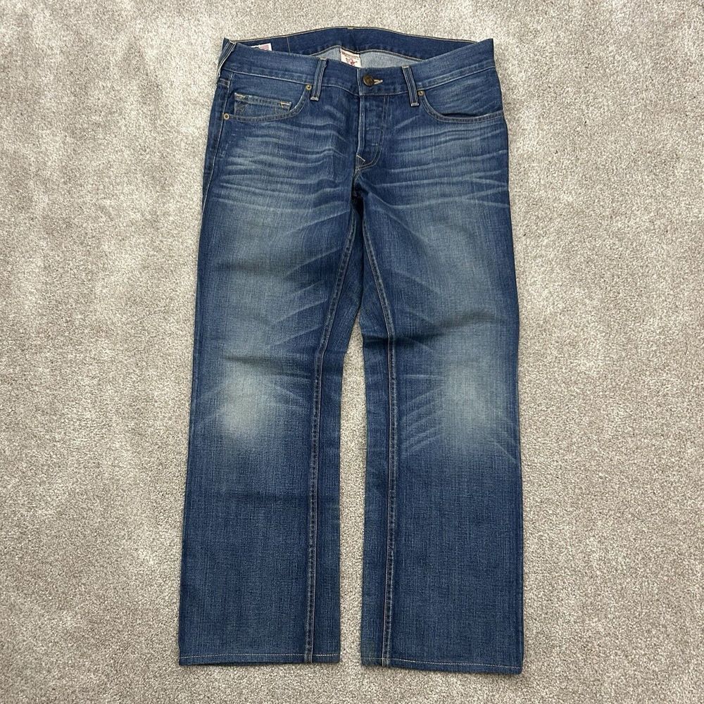 True Religion USA Straight Cut Blue Denim Jeans Men's Size 34 Hip Hop READ - Picture 2 of 13